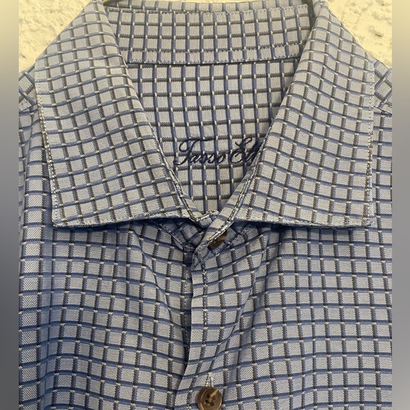 Blue and grey XL checked shirt WITH grey white and black printed XL dress shirt - Picture 3 of 7